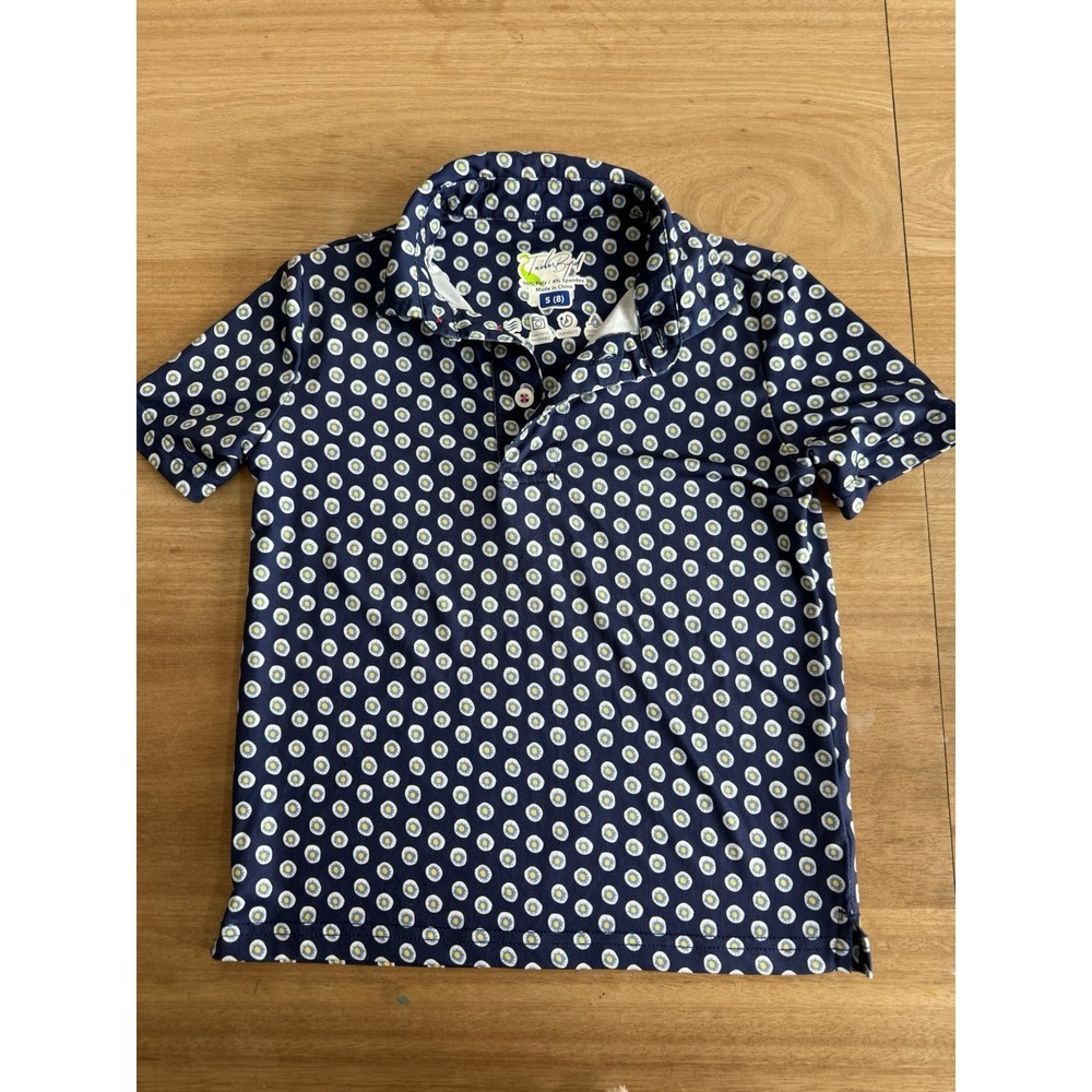 TailorByrd Boys Polo Shirt Size 8 Navy Performance Stretch Golf Casual Print